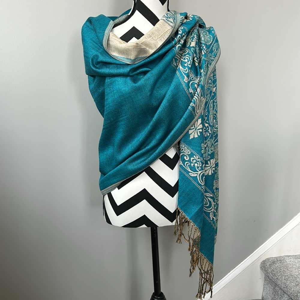 Blue/Green & Tan Scarf/Wrap - Picture 1 of 5